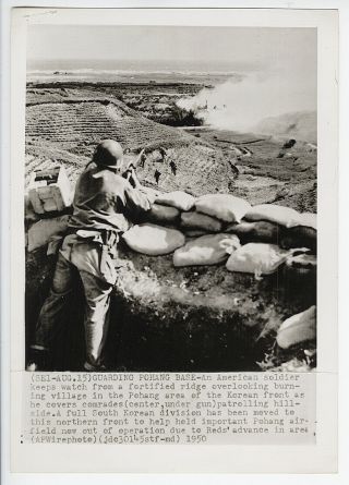 Max Desfor Vintage 1950 " Guarding Pohang Base " Korean War Press Photo