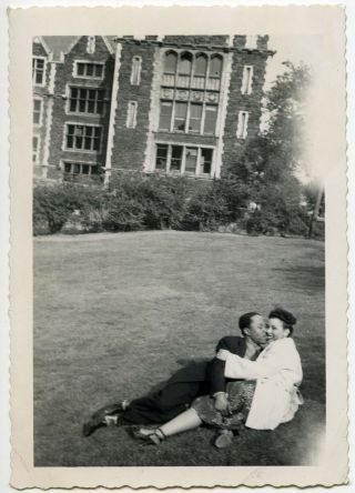 Happy Couple French Kissing Black African American Smile Vintage Snapshot Photo