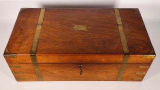 Antique English Brass Bound Campaign Style Rosewood Writting Slope Box
