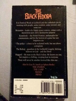THE BLACK FEDORA Guy N.  Smith Vintage Horror Paperback Sphere 1991 2