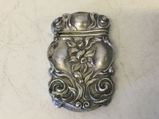 Antique Silver Metal Marked Sterline Match Safe W/ Floral Decoration