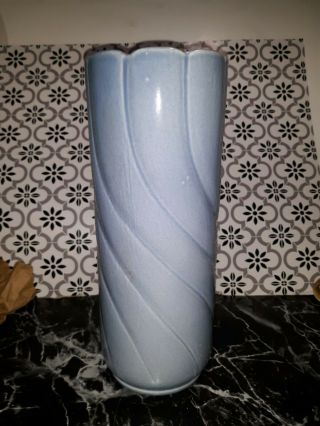 Vintage Red Wing Pottery Blue Large Vase 733 Pink Inside