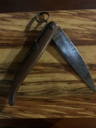Vintage,  Antique,  Lock Blade Folding Knife With Wooden Handel