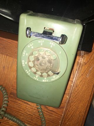 Vintage Rotary Dial Wall Phone Green Bell System 2