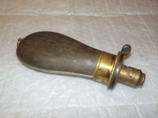 Antique G & J.  W Hawksley Muzzle Loader Powder Flask,  Steel & Brass