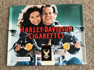 Large Vintage Nos 1987 Harley Davidson Cigarettes Embossed Metal Sign Couple