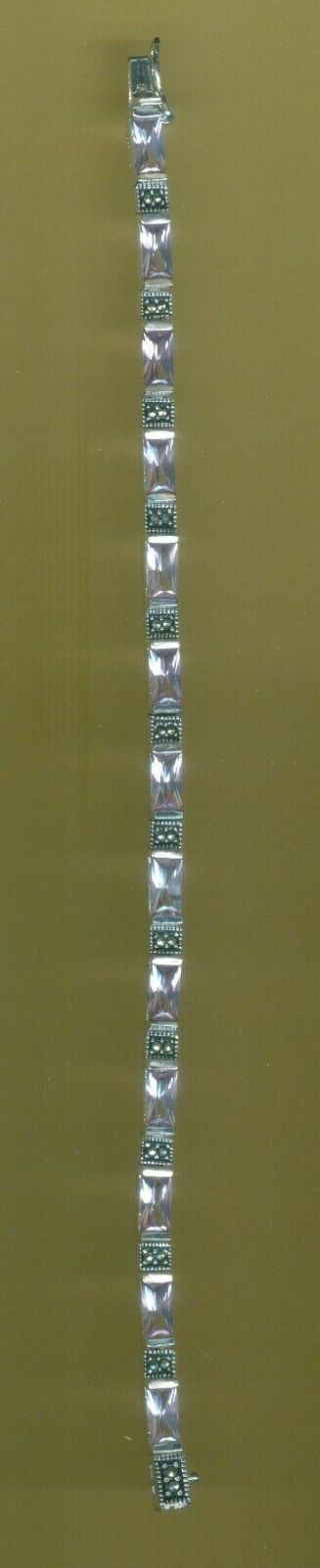 Vintage 7 " Sterling Silver Bracelet W/ Purple Stones Safety Latch