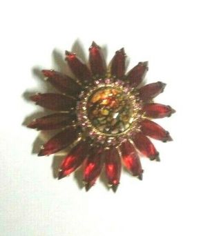 Stunning Vintage Domed Red Rhinestone Pin On Gold Tone Back - Confetti Center