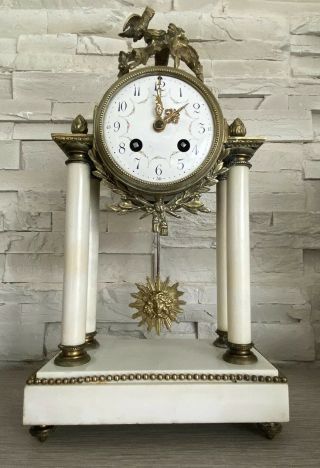 Ancienne Pendule À Fil Portique Style Louis Xvi Marbre Bronze Antique Clock 19th