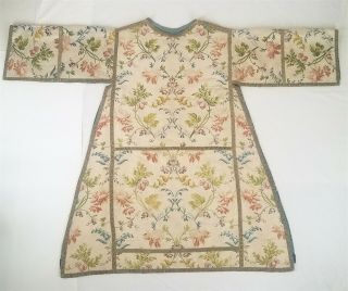 Antique Chinese Hand Embroidered Silk Brocade Textile Robe Metallic Ribbon Trim