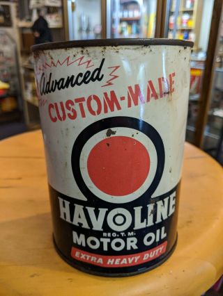 Vintage And 1953 Havoline Extra Heavy Duty Motor Oil 1 Quart Metal Can