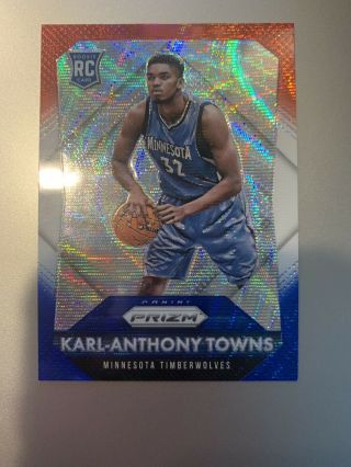 2015 - 16 Karl Anthony Towns Rookie Card Prizm Refractor Red White Blue.