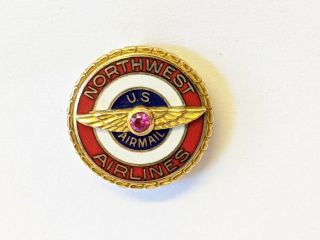 Northwest Airlines U.  S.  Air Mail 10 Karat Gold Service Pin With Ruby