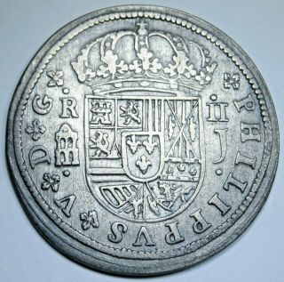 1718 Spanish Silver 2 Reales Antique 1700 ' s Colonial Cross Two Bits Pirate Coin 2