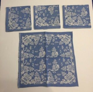 Vintage Blue Willow Pattern Napkins - Set Of 4 - 32cm X 32cm