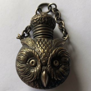 Antique Victorian Rare Brass Chatelaine Perfume Scent Bottle Owl