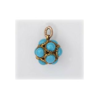 Antique Victorian 9ct Gold And Turquoise Glass Ball Sphere Pendant