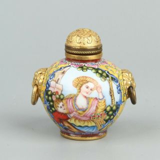 Chinese Exquisite Handmade Western Characters Beast Copper Enamel Snuff Bottle
