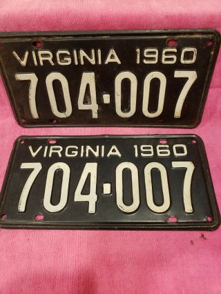 Vintage Virginia License Plates 1960 Set Of 2 Matching Plates