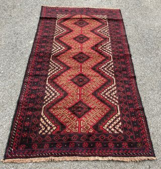 Handmade Afghan Kazakh Tribal Accent Rug,  Red,  Ivory & Blue,  4x6 Camel Hair
