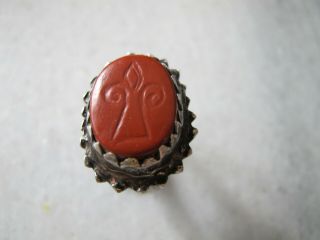 Antique Rare Georgian Silver Signet Ring With Red Jasper Stone