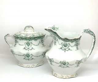 Vintage Bassett Royal Porcelain Venice Creamer Pitcher & Sugar Bowl Transferwear