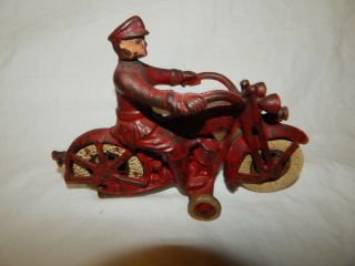Antique Hubley Cast Iron Harley Davidson Motorcycle Toy & Rider 7 " Inches Long