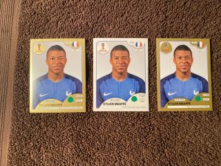 3x 2018 Panini World Cup Kylian Mbappe Rookie Sticker Gold X2,  White,  Read