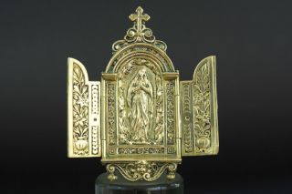 Rare French Antique Bronze Oratory Our Lady Of Lourdes 19thc Religious Frame