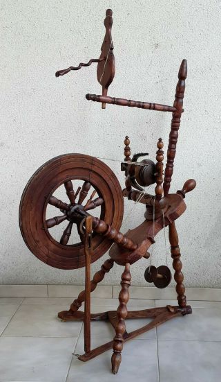 Antique Unique Spinning Wheel With Violin Shape Base,  1 More Bobbin