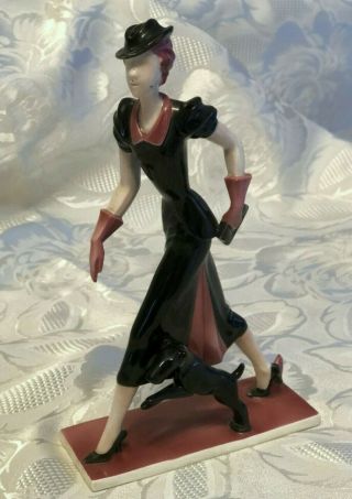 Katzhutte Art Deco Porcelain Figurine,  Lady With Dog 10 Germany