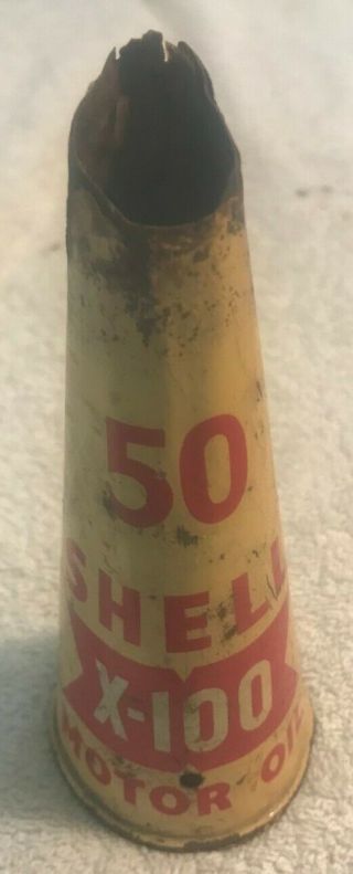 Shell X 100 Vintage Motor Oil Bottle Tin Top Spout
