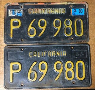 Matching Vintage 1963 Black Yellow California License Plates P69980