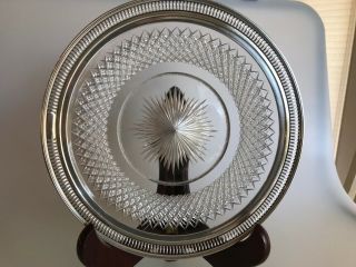 Antique Well Crystal Cut Glass Plate With Watson Sterling Silver Reticulated Rim