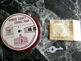 VINTAGE 1940 ' S.  NOS Add O Bank Coin Advertising MONROE COUNTY SAVINGS BANK W/KEY 2