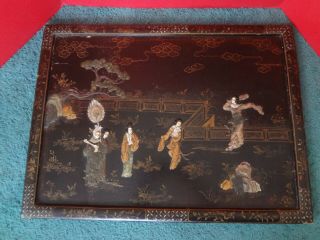 Antique Chinese Wood Panel Inlaid With Semi Precious Stones C.  1900s Fast S/h