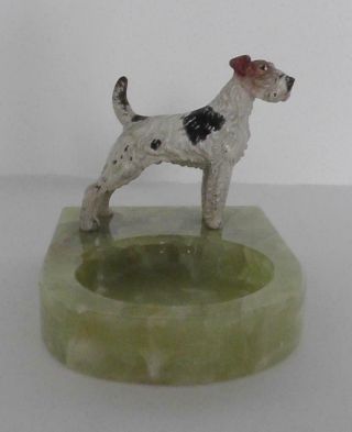 Art Deco Cold Painted Bronze Terrier Pin Tray On Onyx Base
