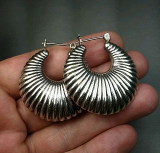 Large Vintage Sterling Silver Puffy Hoop Earrings Estate Jewelry 1 3/8 " Long