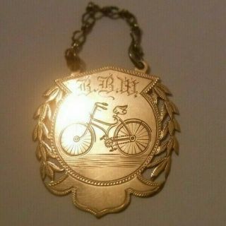 Antique Victorian 14K Rose Gold Bicycle Watch Fob Pendant Charm Medal 4.  3 grams 2