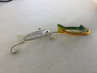 2 - Vtg 3 1/2” Fishing Lures Plastic Unmarked Unique Spaceship Style