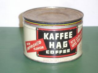 Vintage General Foods Kaffee Hag Empty 1 Lb.  Coffee Tin Improved Flavor