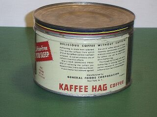 Vintage General Foods Kaffee Hag Empty 1 lb.  Coffee Tin Improved Flavor 2