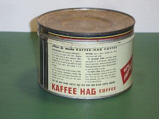 Vintage General Foods Kaffee Hag Empty 1 lb.  Coffee Tin Improved Flavor 3