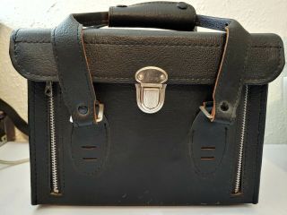 Vintage A.  T.  I.  Black Leather Camera Bag - Green Interior & Metal Clasp System