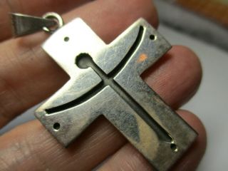 Sterling Silver 925 Estate Vintage Taxco Solid Cross With Body 2 Inch Pendant
