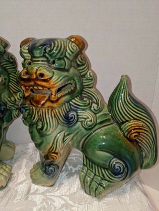 Pair Vintage Large Chinese Asian Ceramic Foo Dogs Fu Lions 8 - 1/2 