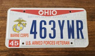 Vintage Ohio License Plate Usmc Veteran United States Marine Corps Ega Oh 463ywr