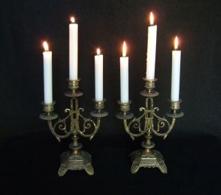 Pair Antique French Gilt Bronze,  3 Branch Candelabra,  Candlesticks
