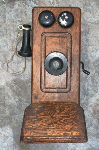Antique 1913 American Tel & Tel Co At&t Hand Crank Oak Wood Wall Telephone 323