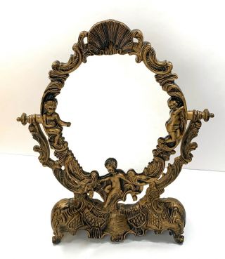 Vintage Gold Plastic Cherub Swivel Vanity Mirror Ornate Mirror On Stand Ornate